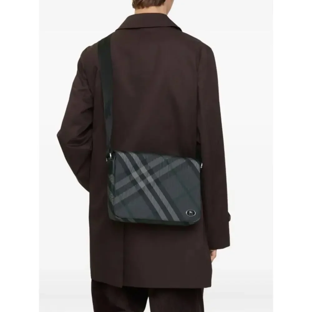 Black Men's Plaid Crossbody Messenger Bag